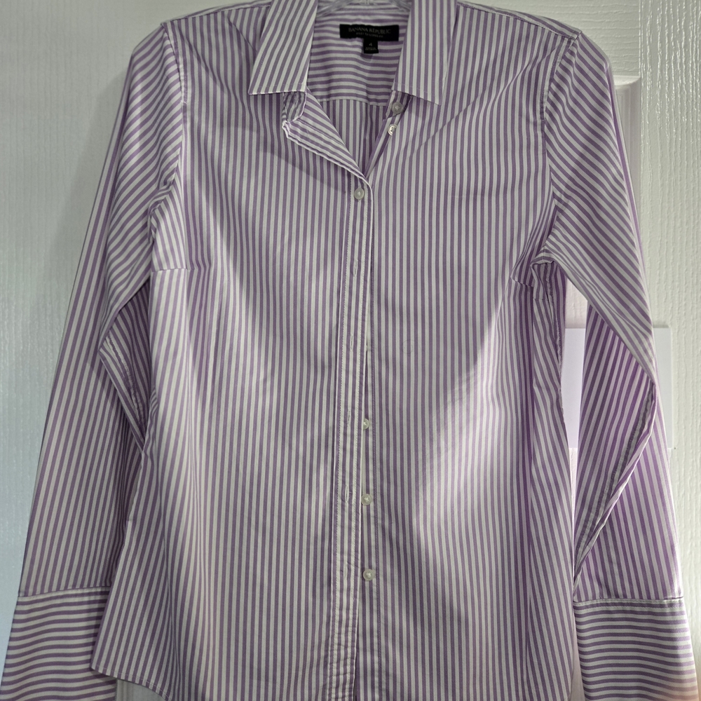 Banana Republic Purple and White Dress Shirt Professional Striped Design